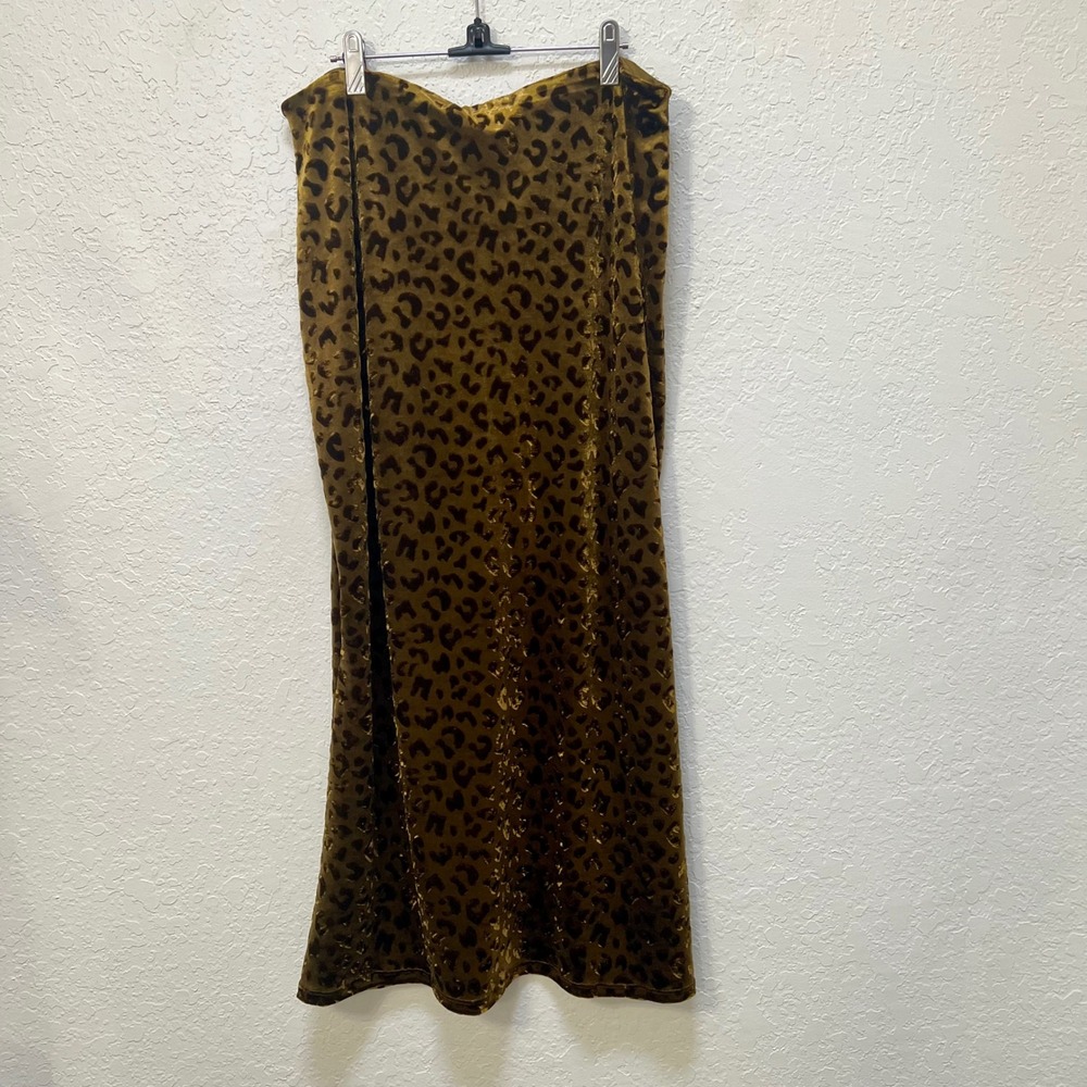 Avec Les Filles Burnout Leopard Velvet Ruched Maxi Skirt‎ Gold XL Designer NEW - Picture 6 of 7